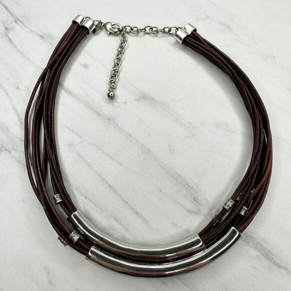 Chicos Multi Strand Brown Cord Silver Tone Necklace ✨ - Picture 14 of 14